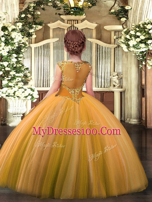 Tulle Sleeveless Floor Length Kids Formal Wear and Beading