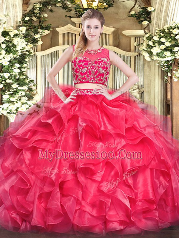 Glittering Sleeveless Zipper Floor Length Beading and Ruffles Quinceanera Gowns