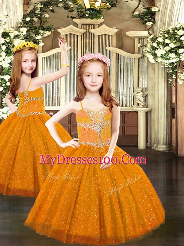 Sumptuous Sleeveless Tulle Floor Length Lace Up Sweet 16 Dress in Rust Red with Beading