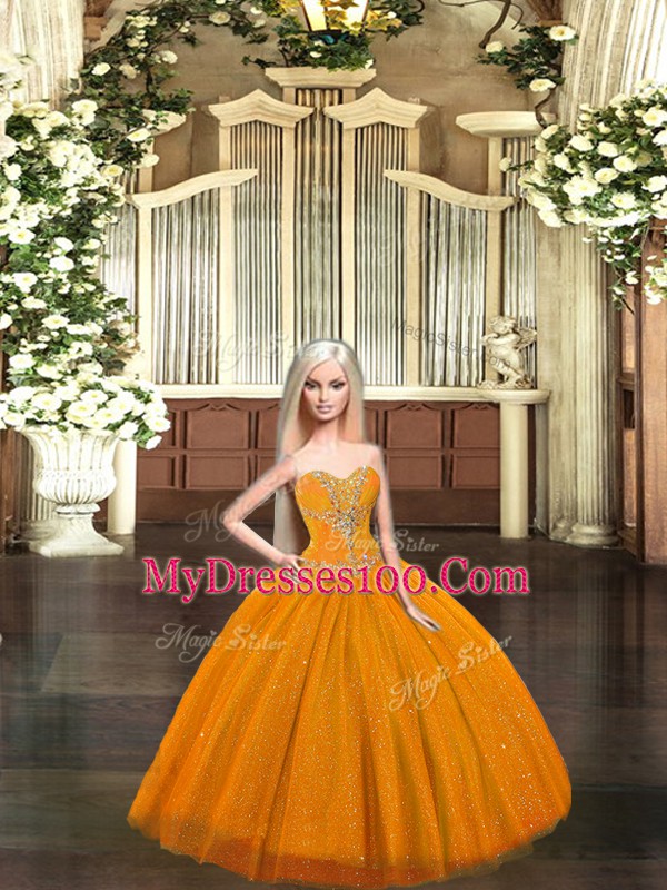 Sumptuous Sleeveless Tulle Floor Length Lace Up Sweet 16 Dress in Rust Red with Beading