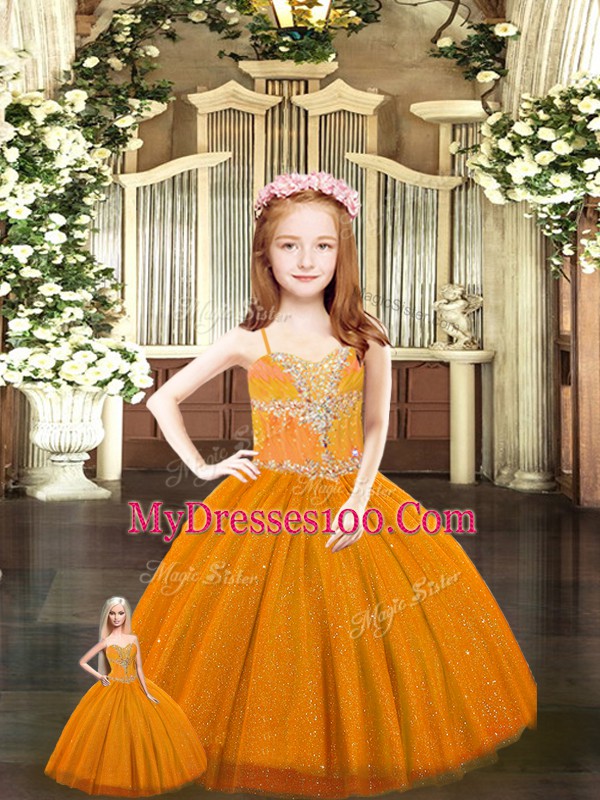 Sumptuous Sleeveless Tulle Floor Length Lace Up Sweet 16 Dress in Rust Red with Beading