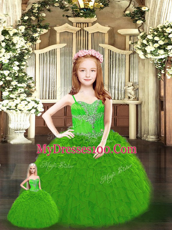 Green Ball Gowns Tulle Sweetheart Sleeveless Beading and Ruffles Floor Length Lace Up Sweet 16 Quinceanera Dress