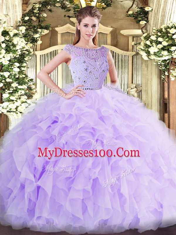 Latest Tulle Sleeveless Floor Length Sweet 16 Dresses and Beading and Ruffles