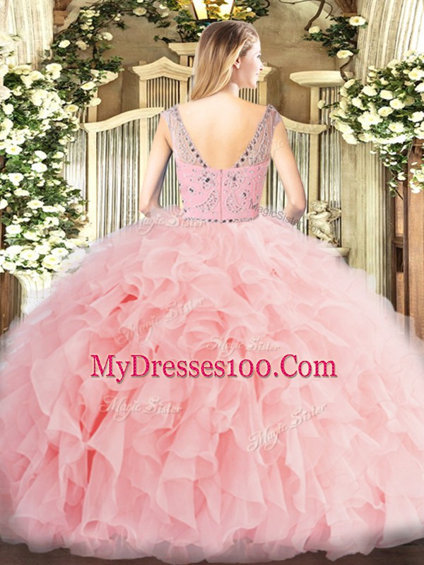 Latest Tulle Sleeveless Floor Length Sweet 16 Dresses and Beading and Ruffles