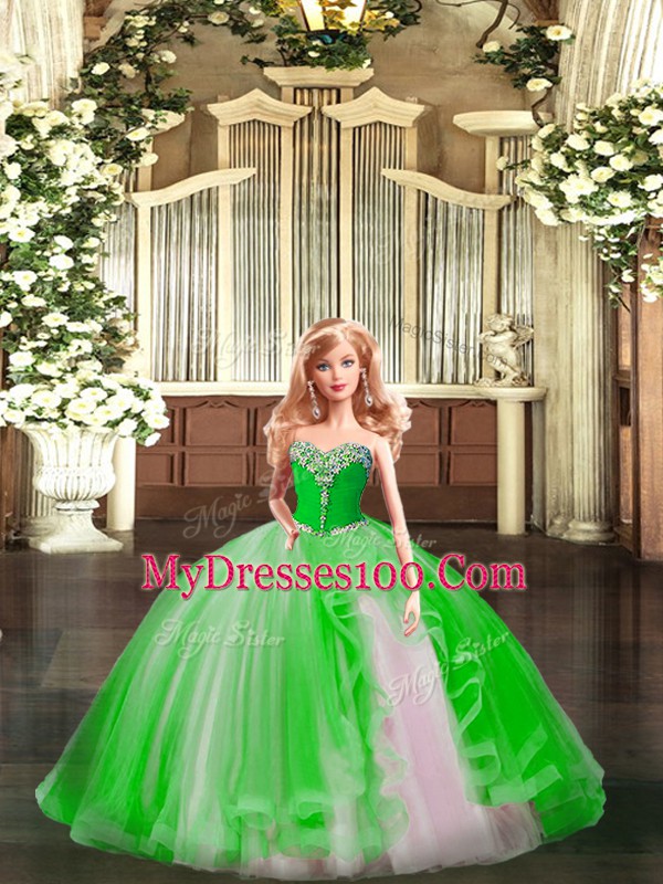 Adorable Sweetheart Sleeveless Organza Sweet 16 Dress Beading and Ruffles Lace Up