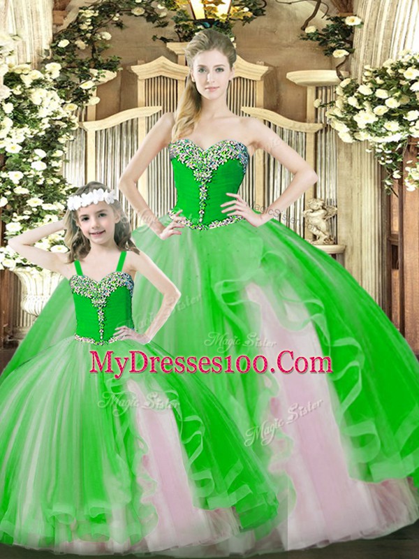 Adorable Sweetheart Sleeveless Organza Sweet 16 Dress Beading and Ruffles Lace Up