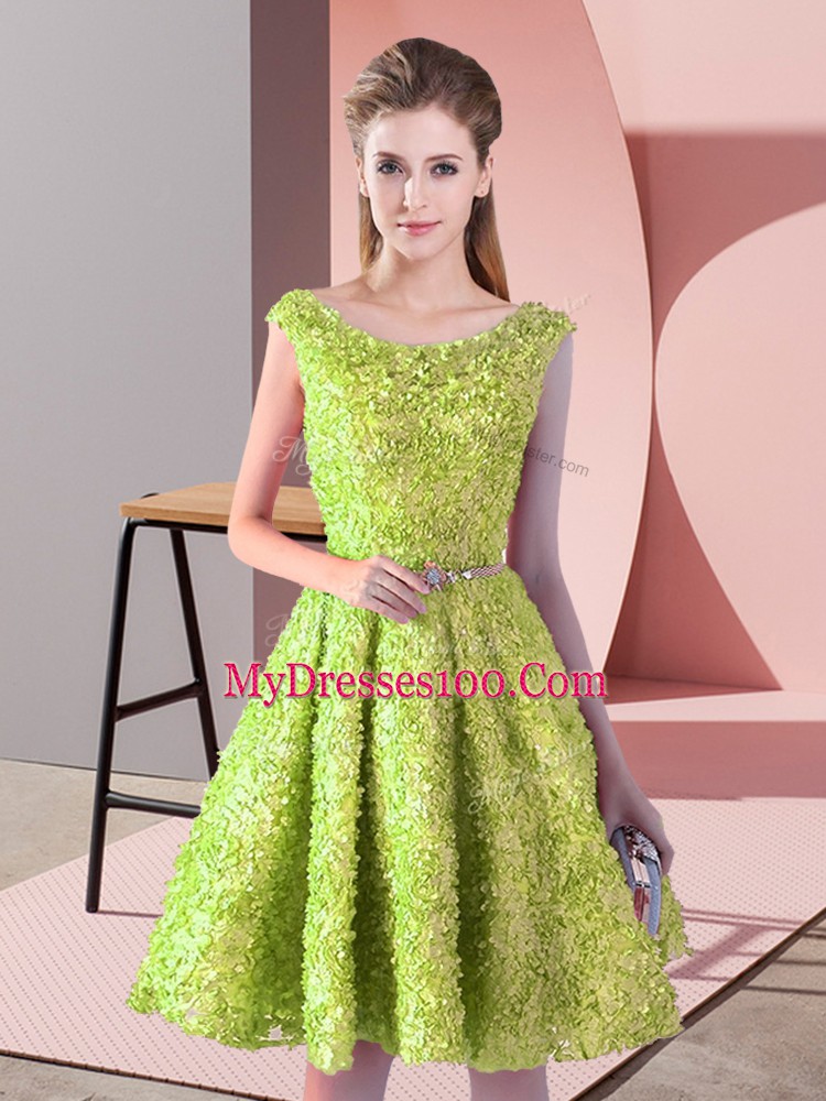 Knee Length A-line Sleeveless Yellow Green Homecoming Dresses Lace Up