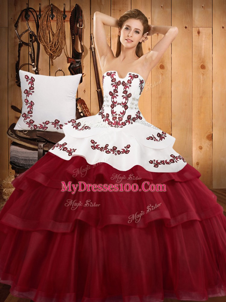 Stylish Sleeveless Sweep Train Embroidery and Ruffled Layers Lace Up Vestidos de Quinceanera