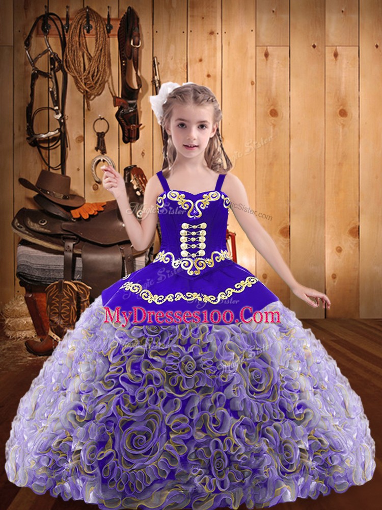 Multi-color Straps Neckline Embroidery and Ruffles Kids Formal Wear Sleeveless Lace Up