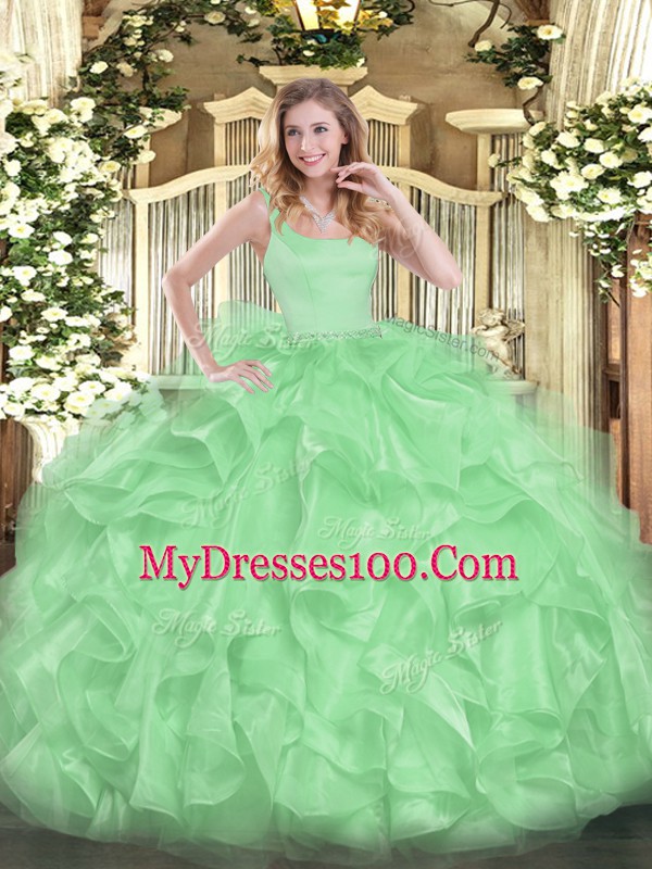 Dazzling Zipper 15th Birthday Dress Beading and Ruffles Sleeveless Floor Length