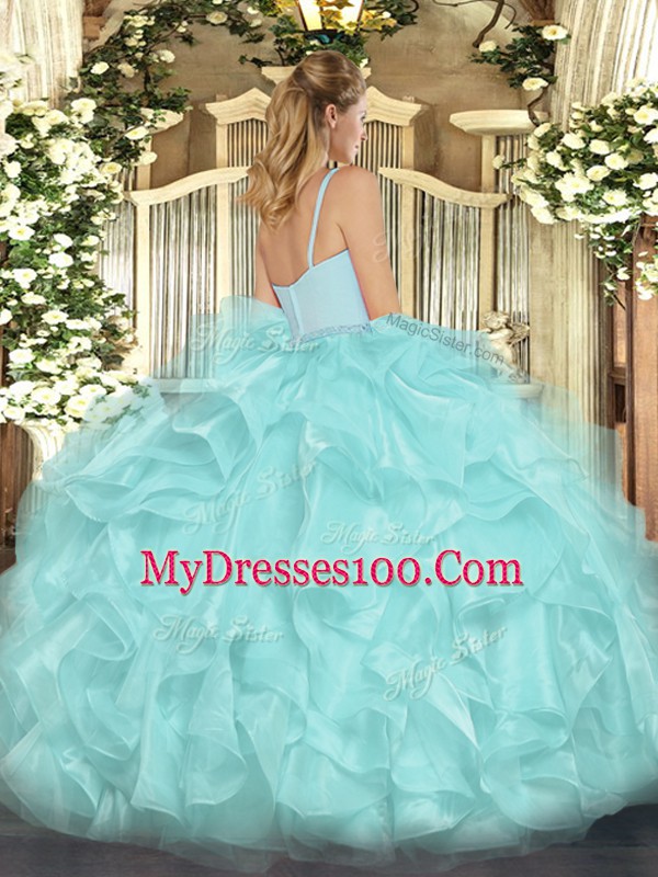 Dazzling Zipper 15th Birthday Dress Beading and Ruffles Sleeveless Floor Length