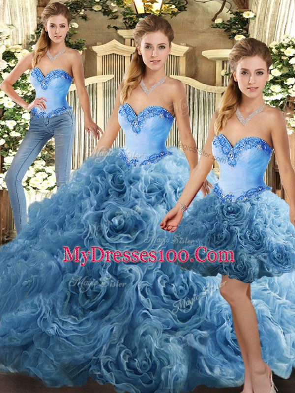 Beading Quince Ball Gowns Baby Blue Lace Up Sleeveless Floor Length