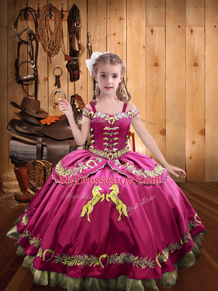 Off The Shoulder Sleeveless Satin Pageant Dress Beading and Embroidery Lace Up