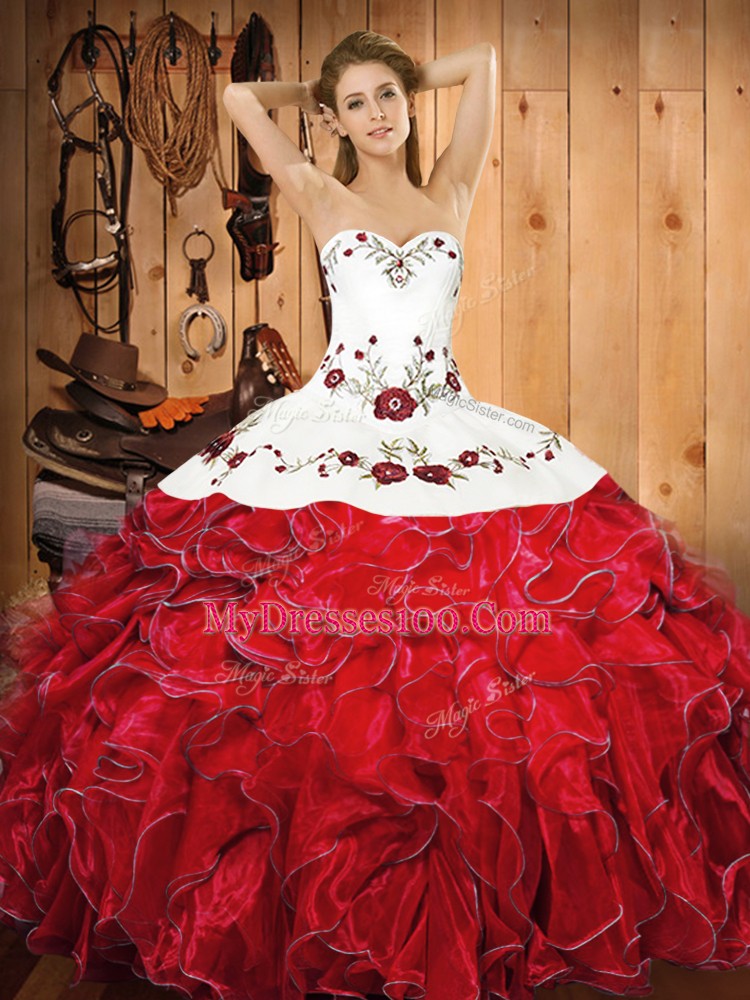 Dynamic Sleeveless Lace Up Floor Length Embroidery and Ruffles Quinceanera Dress
