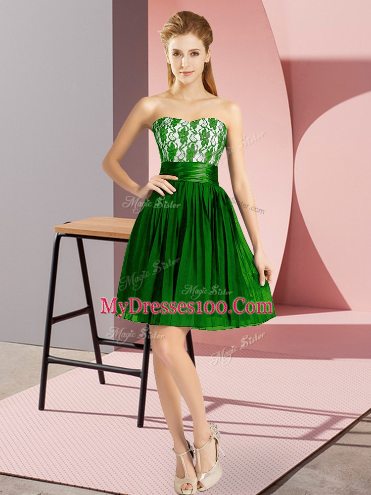 Chic Sweetheart Sleeveless Zipper Dress for Prom Dark Green Chiffon