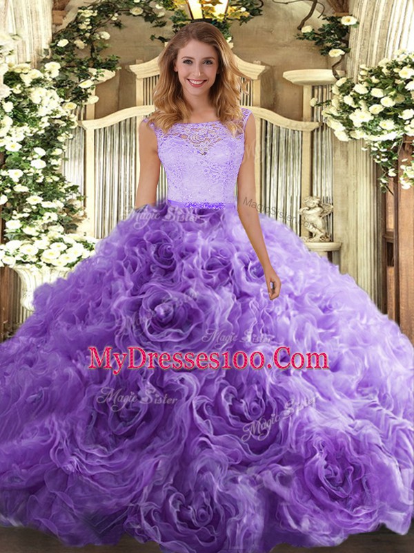 Lavender Sweet 16 Quinceanera Dress Sweet 16 and Quinceanera with Lace Scoop Sleeveless Zipper