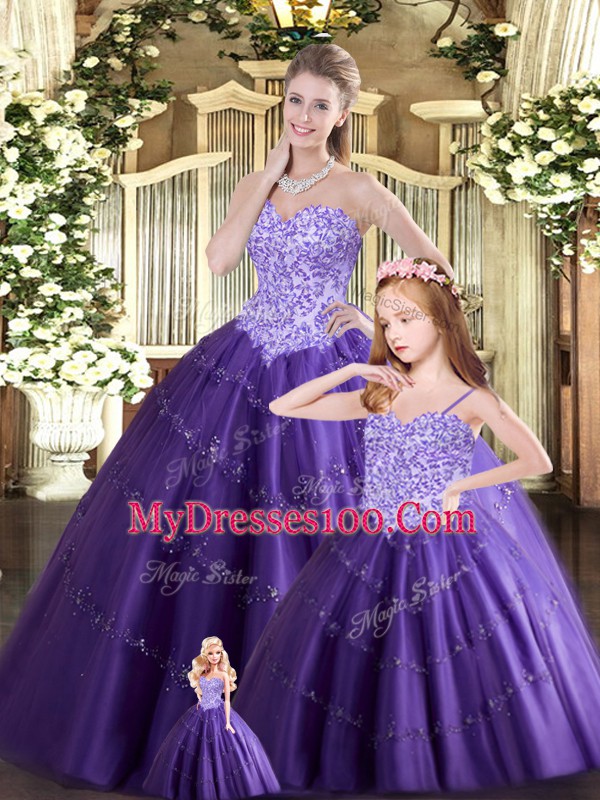 Deluxe Purple Sweetheart Neckline Beading Quinceanera Dresses Sleeveless Lace Up
