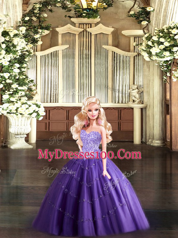 Deluxe Purple Sweetheart Neckline Beading Quinceanera Dresses Sleeveless Lace Up