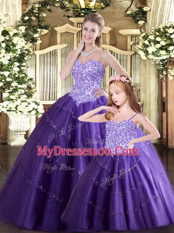 Deluxe Purple Sweetheart Neckline Beading Quinceanera Dresses Sleeveless Lace Up