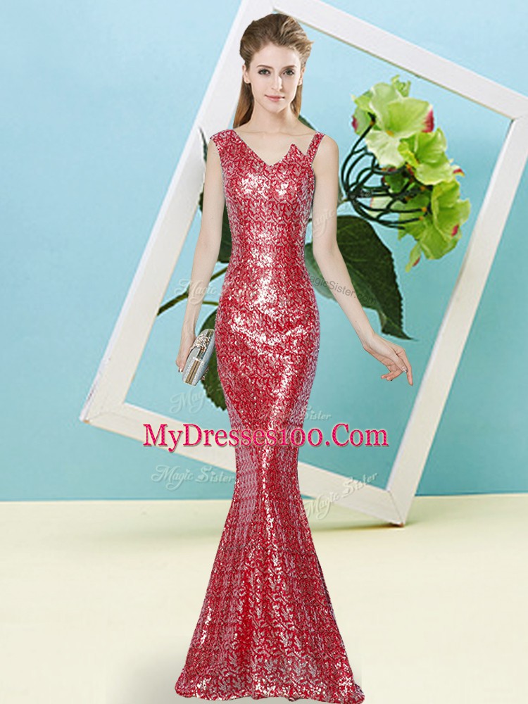 Sleeveless Zipper Floor Length Sequins Prom Gown