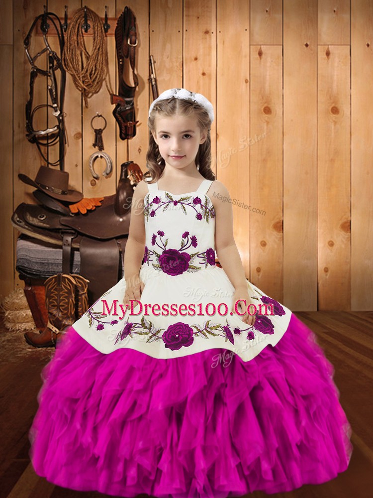 Cheap Organza Sleeveless Floor Length Little Girl Pageant Gowns and Beading and Ruffles