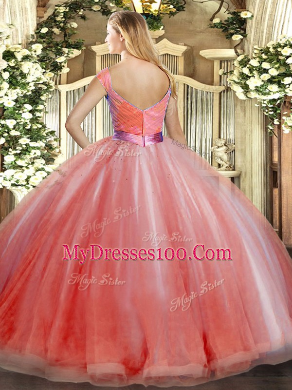 Fantastic Ball Gowns Sweet 16 Dresses Green V-neck Tulle Sleeveless Floor Length Zipper