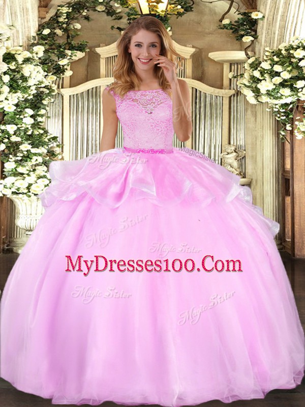 Discount Lilac Clasp Handle Quinceanera Dresses Lace Sleeveless Floor Length