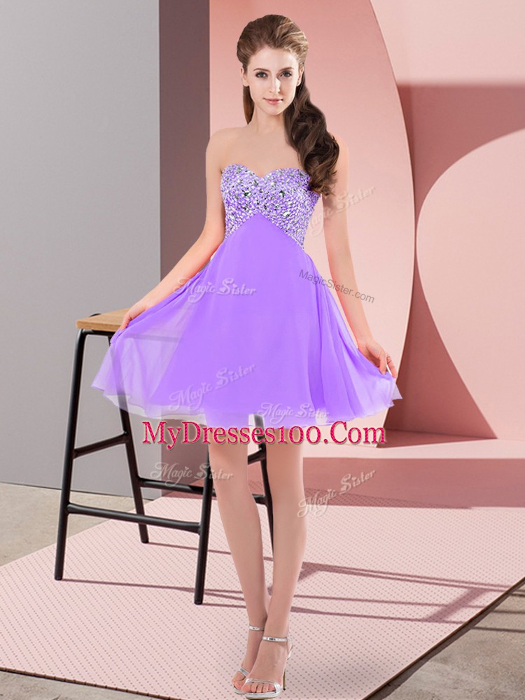 Mini Length Lavender Evening Dress Sweetheart Sleeveless Lace Up