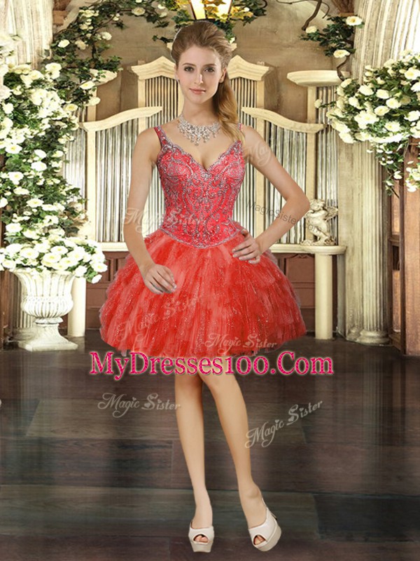 Beauteous Tulle Sleeveless Mini Length Club Wear and Beading and Ruffles
