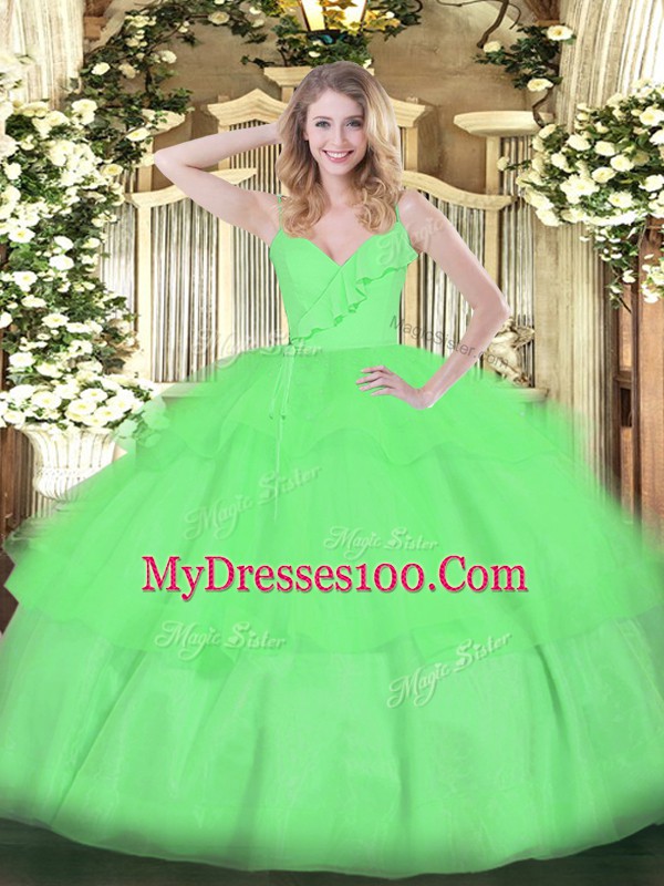 Sleeveless Organza Floor Length Zipper Ball Gown Prom Dress in with Ruffled Layers