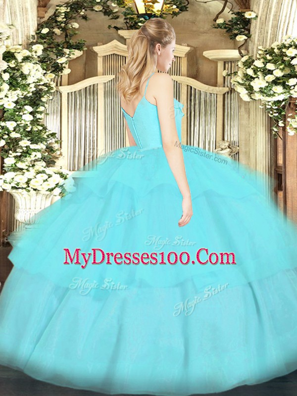 Sleeveless Organza Floor Length Zipper Ball Gown Prom Dress in with Ruffled Layers