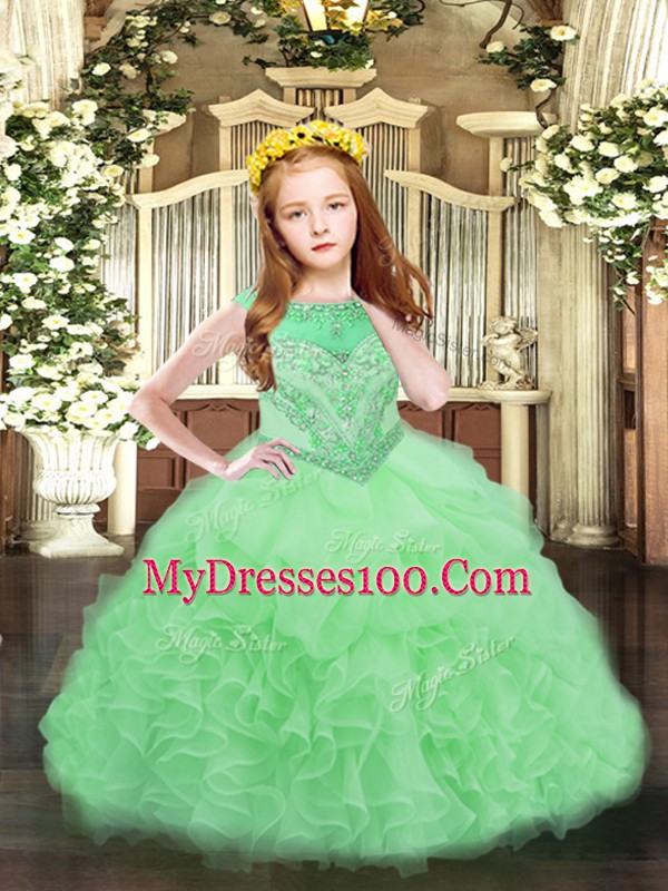 Sleeveless Beading and Ruffles and Pick Ups Zipper Little Girls Pageant Gowns