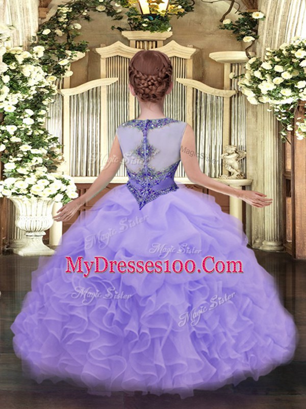 Sleeveless Beading and Ruffles and Pick Ups Zipper Little Girls Pageant Gowns