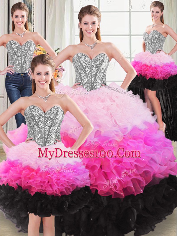 Unique Multi-color Sweetheart Lace Up Beading and Ruffles Sweet 16 Dresses Sleeveless