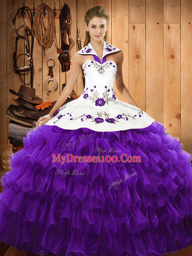 Delicate Purple Sleeveless Organza Lace Up Sweet 16 Dress for Military Ball and Sweet 16 and Quinceanera