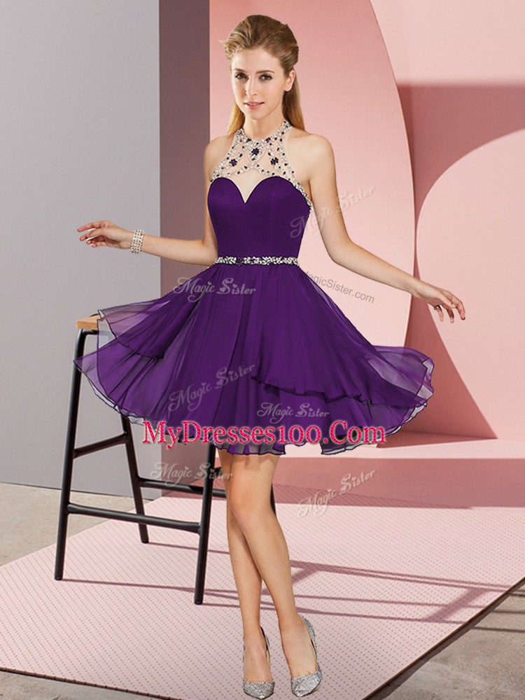 Purple Halter Top Zipper Beading Custom Made Sleeveless