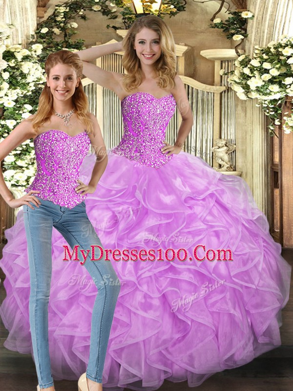 Floor Length Ball Gowns Sleeveless Lilac Sweet 16 Dress Lace Up