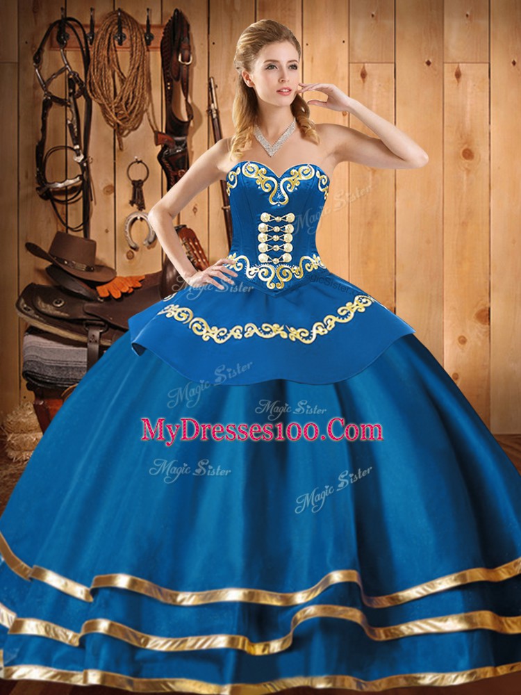 Suitable Blue Lace Up Sweetheart Embroidery Sweet 16 Dresses Organza Sleeveless