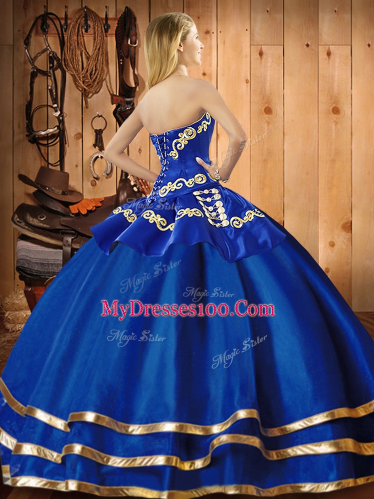 Suitable Blue Lace Up Sweetheart Embroidery Sweet 16 Dresses Organza Sleeveless