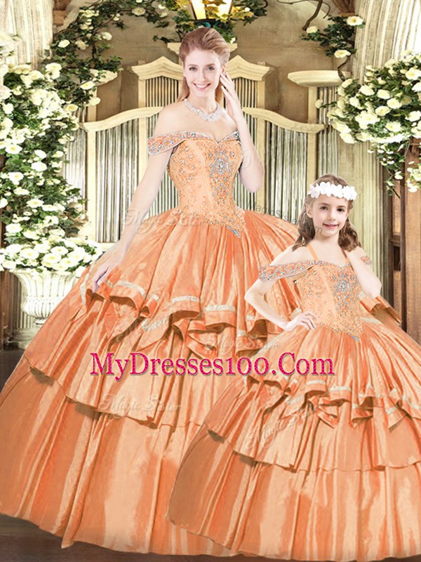 Suitable Rust Red Sleeveless Floor Length Beading and Ruffles Lace Up Quinceanera Gown