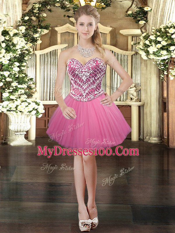 Ball Gowns Vestidos de Quinceanera Rose Pink Sweetheart Tulle Sleeveless Floor Length Lace Up