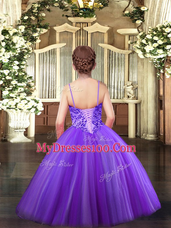 Yellow Green Sleeveless Appliques Floor Length Kids Pageant Dress