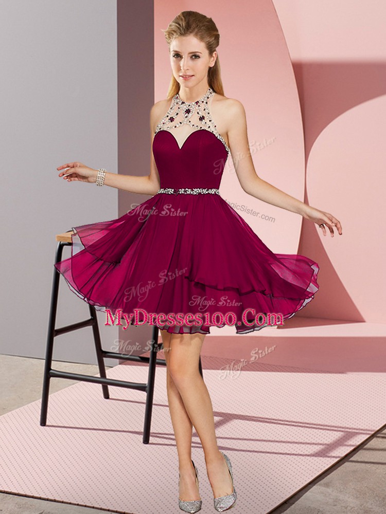Hot Sale Chiffon Sleeveless Mini Length Prom Dress and Beading