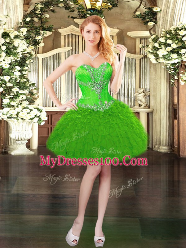Glamorous Sweetheart Sleeveless Lace Up Homecoming Gowns Green Organza