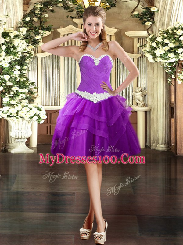 Low Price Appliques 15th Birthday Dress Purple Lace Up Sleeveless Floor Length