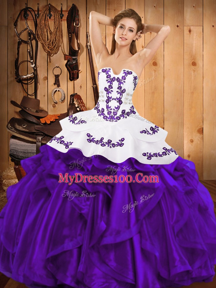 Pretty Sleeveless Embroidery and Ruffles Lace Up Quinceanera Dress