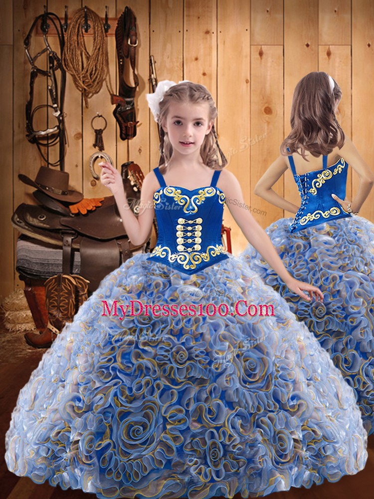 Multi-color Sleeveless Embroidery and Ruffles Floor Length Little Girls Pageant Dress Wholesale