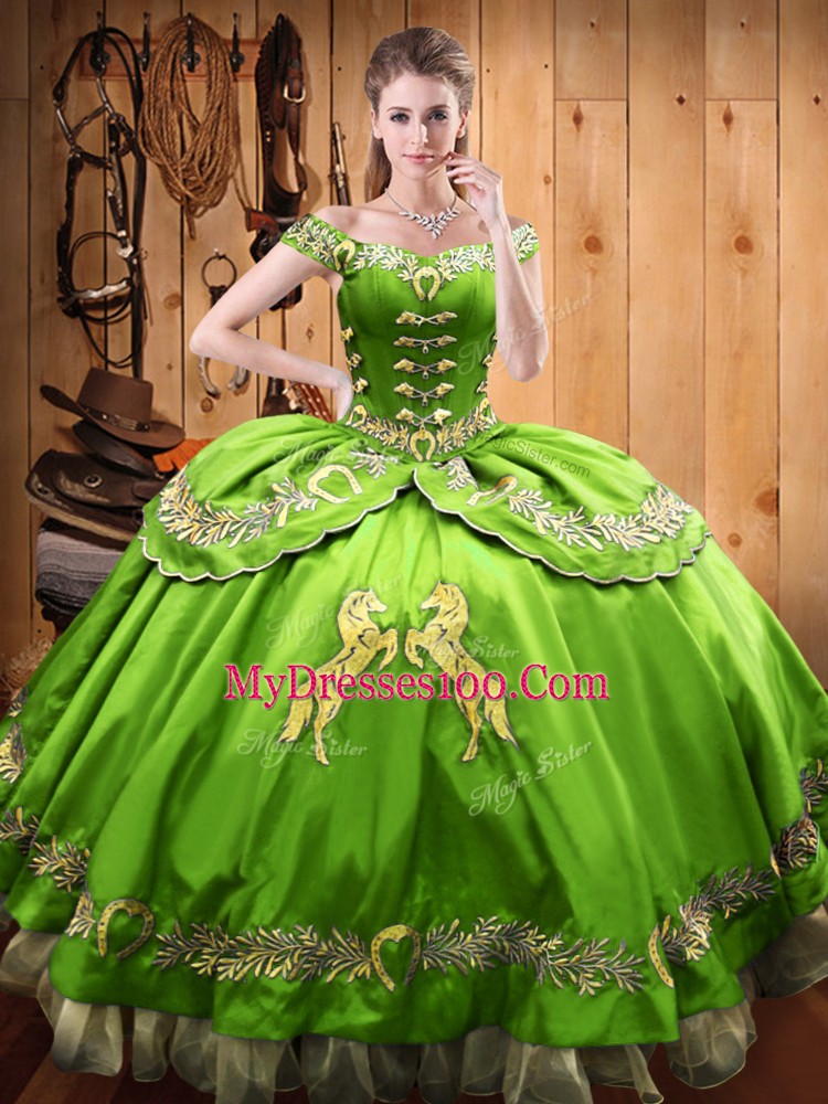 Popular Sleeveless Satin and Organza Floor Length Lace Up Vestidos de Quinceanera in with Beading and Embroidery
