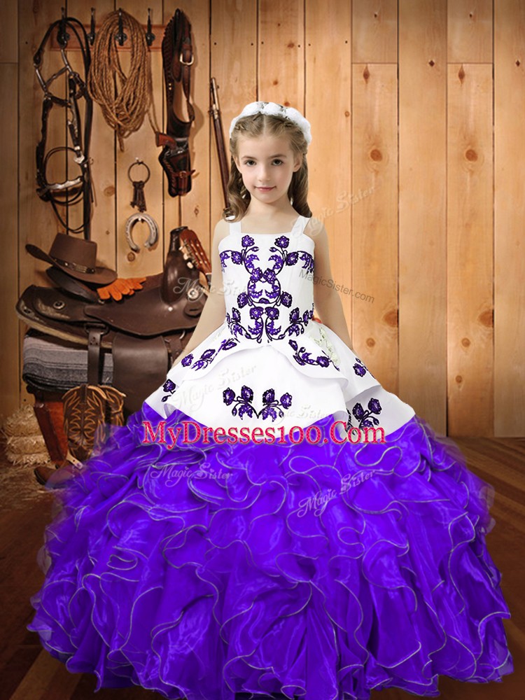 New Arrival Floor Length Eggplant Purple Girls Pageant Dresses Straps Sleeveless Lace Up