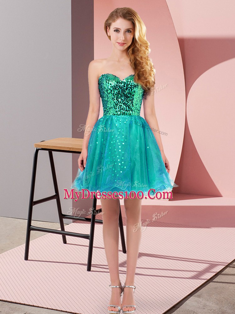 Teal Prom Party Dress Prom and Party with Sequins Sweetheart Sleeveless Zipper